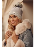 Hat with a pompom speckled with glitter, gray C58 - Online store - Boutique